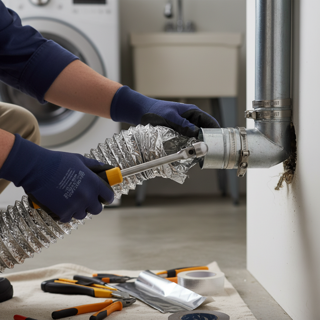 Dryer vent discharge not working effectively, leading to inefficient drying, increased energy consumption, and potential fire hazards. Troubleshooting & Fixes professional repair detail