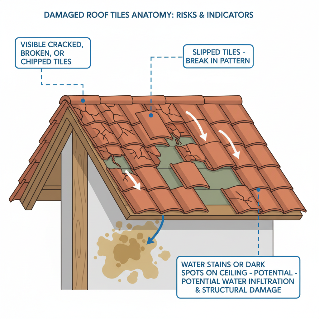 Cracked & Slipped Roof Tiles (An Old Timer's Guide to Not Getting Soaked) visual diagram