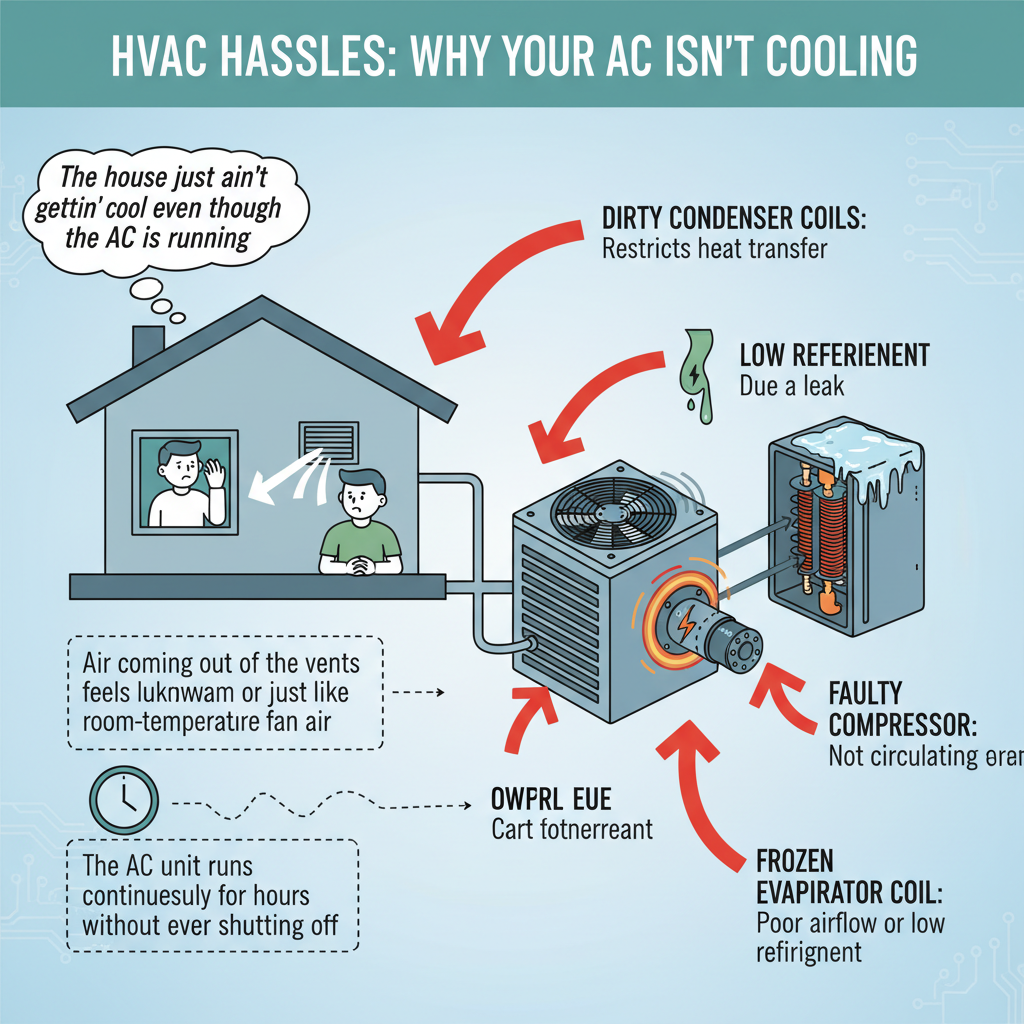 AC Running But Not Cooling? Here's What I'd Check First (Troubleshooting & Fixes) visual diagram