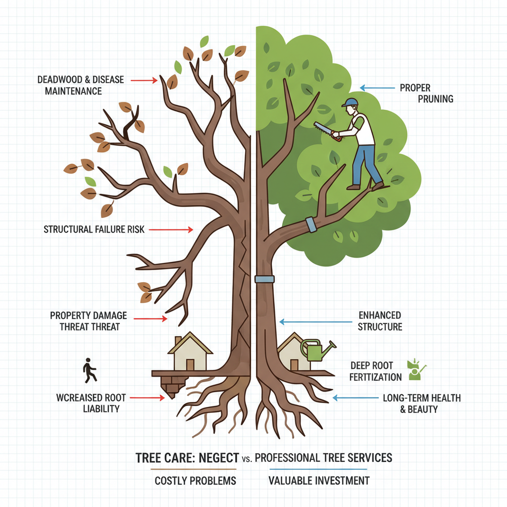 Neglecting Tree Maintenance vs. Professional Tree Services Troubleshooting & Fixes visual diagram