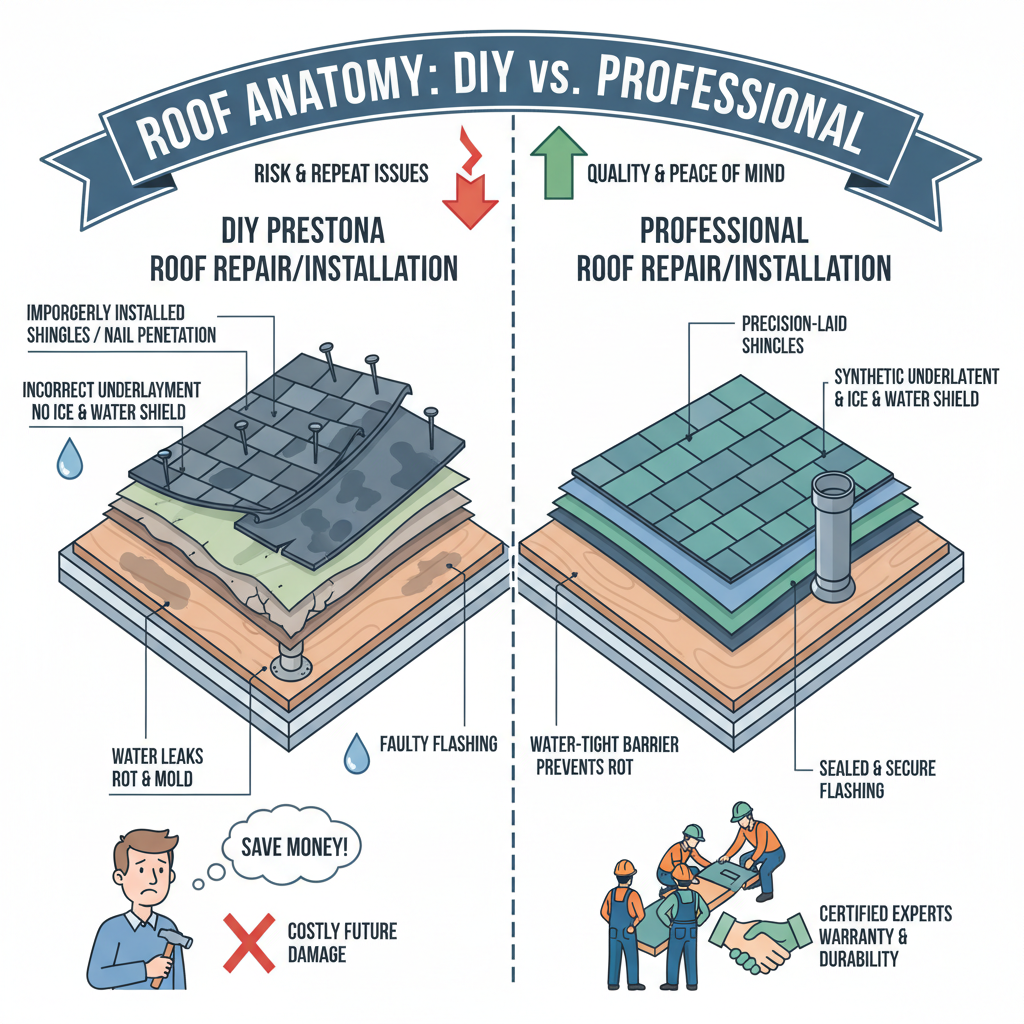 DIY vs. Professional Roof Repair/Installation Troubleshooting & Fixes visual diagram