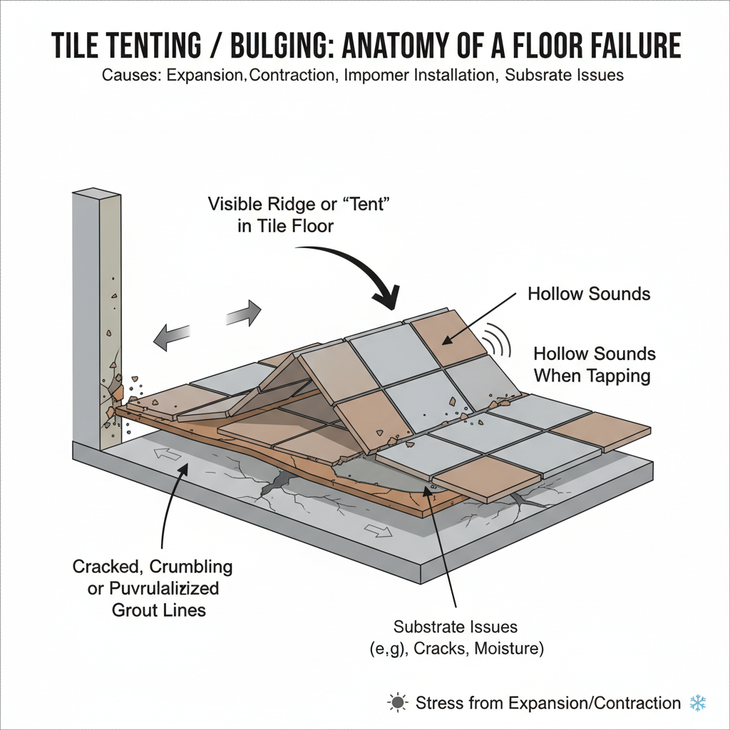 Tile Tenting or Bulging: Troubleshooting & Fixes (From a Guy Who's Seen It All) visual diagram