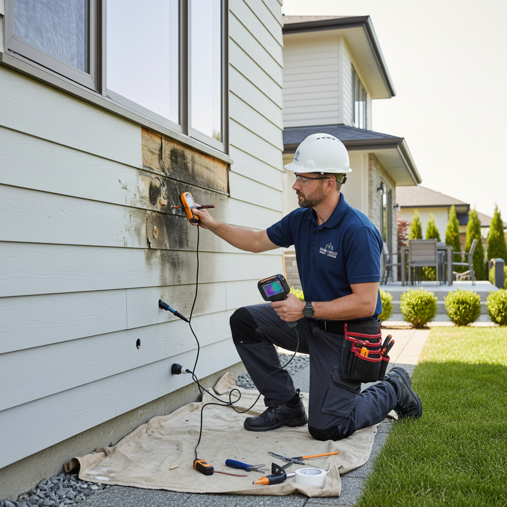 Detecting and repairing water damage behind exterior house siding (vinyl, fiber-cement) caused by leaks, poor drainage, or environmental factors, leading to potential structural damage and mold growth. Troubleshooting & Fixes